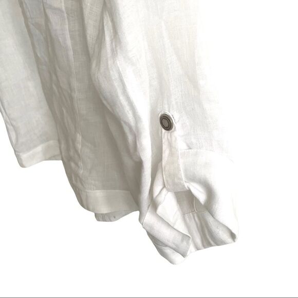 GERARD DAREL Linen Button Front Shirt Blouse Jacket Blazer Roll Sleeves White 12 - Picture 5 of 8